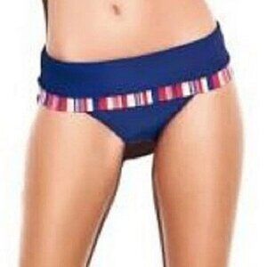 💠NEW Panache Stella Bikini Bottom Womens Size XL Blue Striped Foldover Swimwear